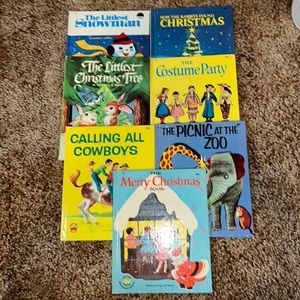 Lot of 7 Vintage Children’s Kids Wonder Books Christmas Holiday Cowboy Zoo Party